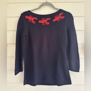 Talbots Navy Blue Sweater with Beaded Lobsters Women’s Size Small Petite